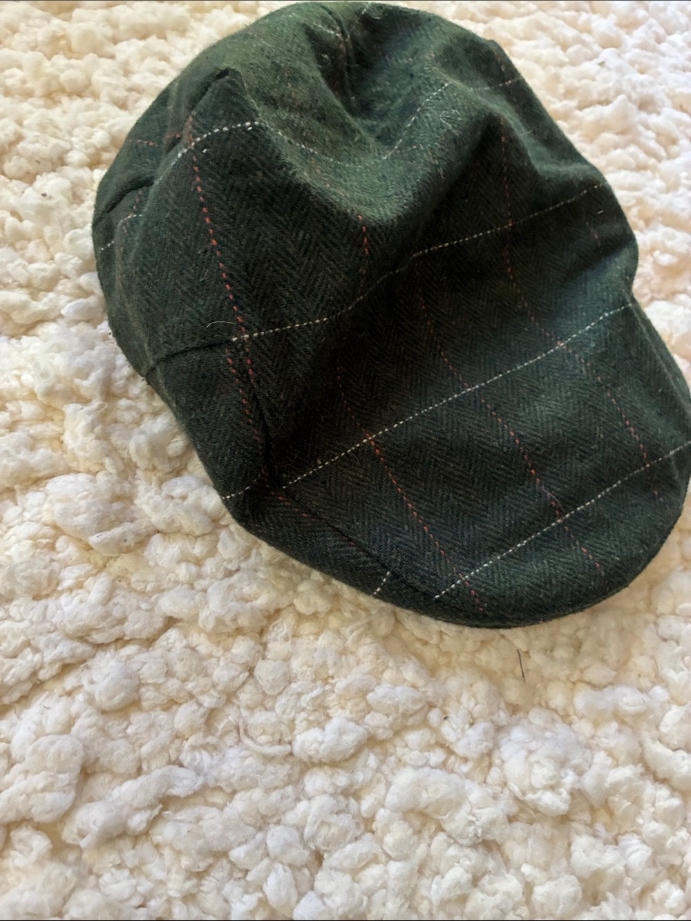 Men's Dark Green Tweed Flat Cap with Windowpane Stitching